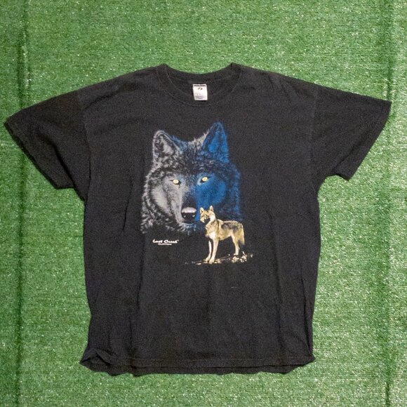 VINTAGE LOST CREEK OUTFITTERS MENS T SHIRT BLACK SHORT SLEEVE WOLF WOLVES SZ XXL - Picture 1 of 7